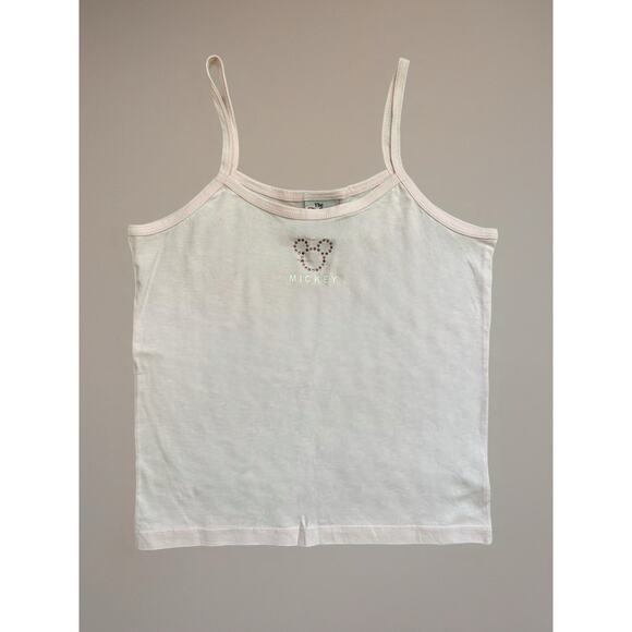 Vintage Y2K Disney Store Baby Pink Mickey Rhinestone Tank Top NWT Straps - Picture 1 of 11